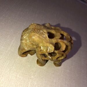Carved Soapstone Elephant Calf Elephant Inside Detailed Scroll Work Vines‎
